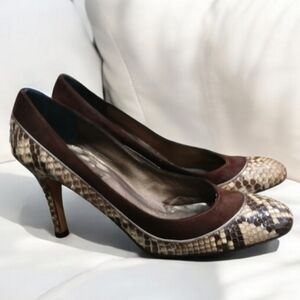 Claudia Ciuti Made in Italy Leather Snake Skin Print Heels Womans 7.5 Brown Tan